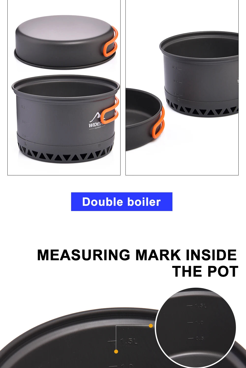 Widesea Camping Cookware Set – 1.3L & 2.3L Pots with Kettle for Outdoor Cooking